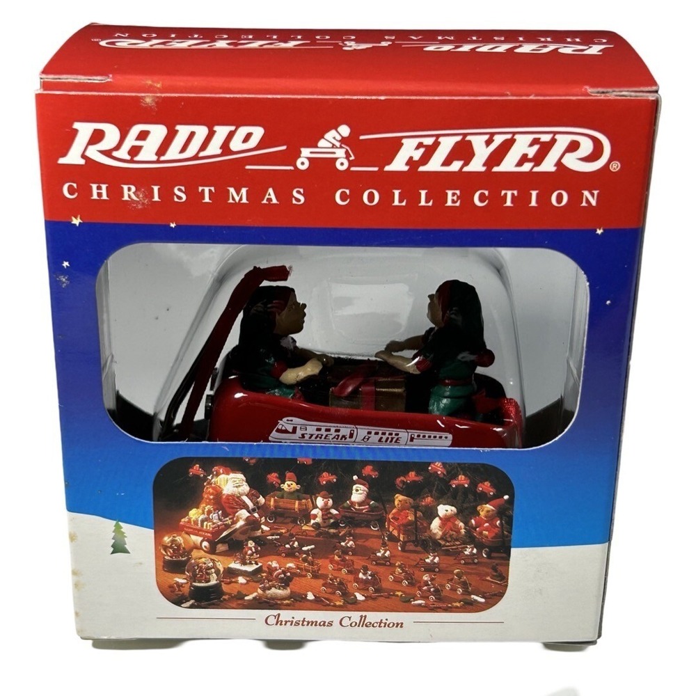 #122 1999 Vintage Radio Flyer Streak-O-Lite Elves Ride Wagon Christmas Ornament